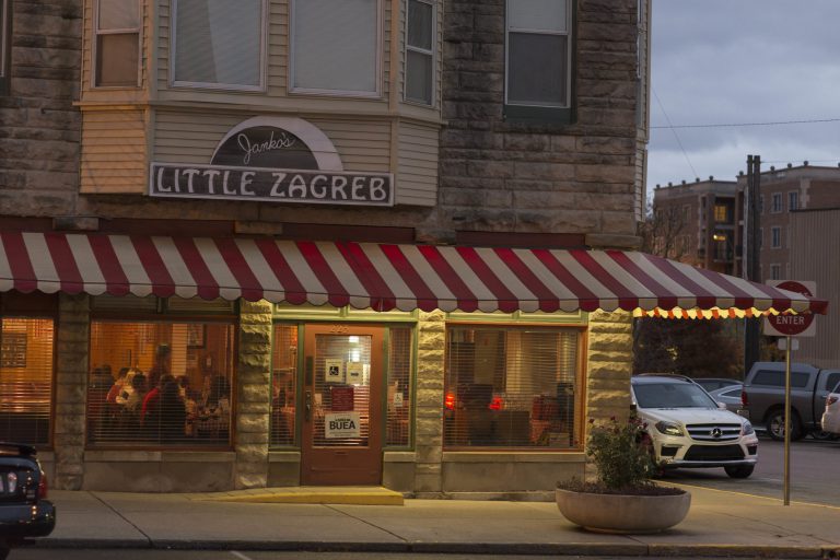 Janko's Little Zagreb Building at dusk